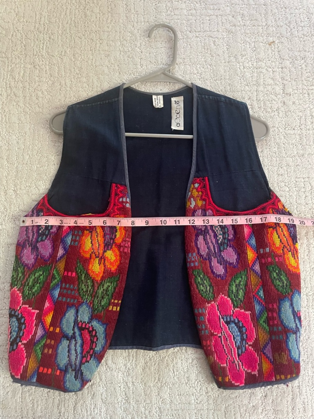 Vintage Multicolor Floral Embroidered Vest Denim Handmade Bohemian Festival - Picture 5 of 8